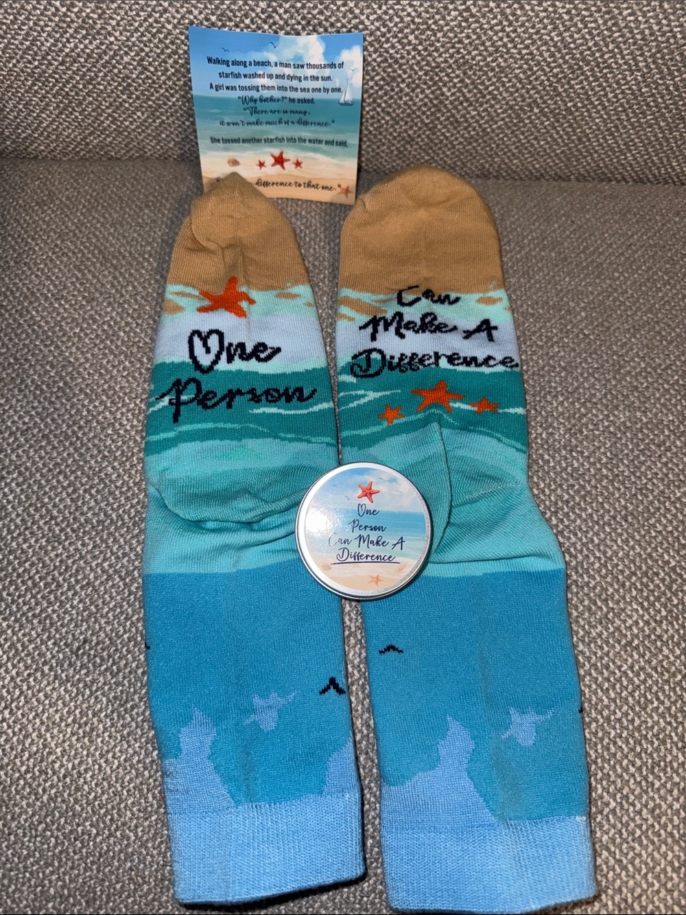 One Person Can Make A Difference Beach Crew Socks and mini candle